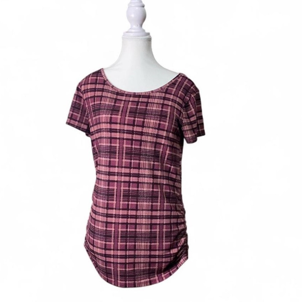 Elle Pink Plaid Short Sleeve Top